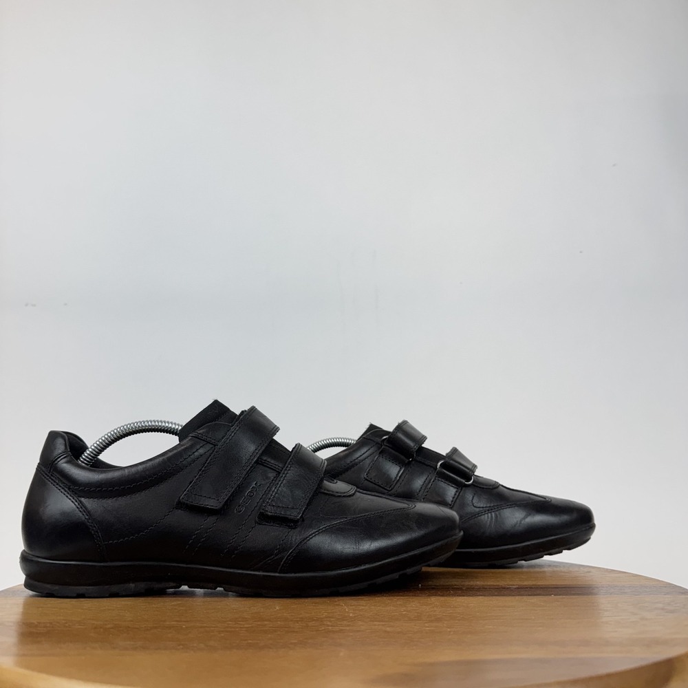 Mens Geox Symbol Black Leather Comfort Casual Hook &‎ Loop Sneakers Size 44 GUC